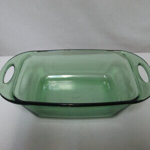 Anchor Hocking Vintage Green glass casserole loaf pan baking dish 5" x 9"